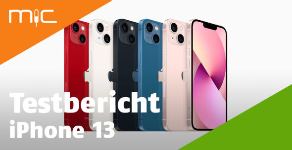 Sechs iPhone 13 in verschiedenen Farben nebeneinander