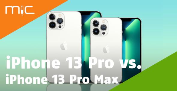 iPhone Pro Max und iPhone Pro nebeneinander mit Vorder- und Rückseite