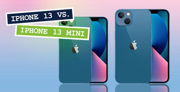 Vorder- und Rückseite des iPhone 13 und iPhone 13 mini in der Farbe blau.