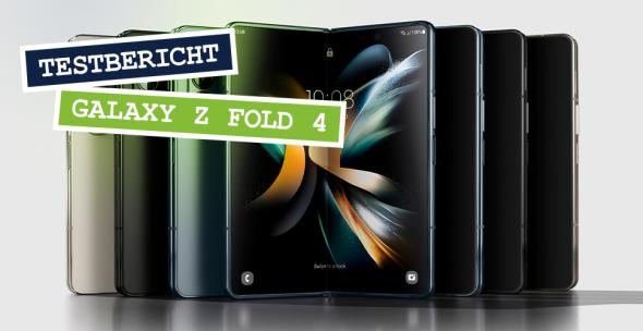 Vier Farbvarianten des Samsung Galaxy Z Fold 4 in Vorder- und Rückansicht