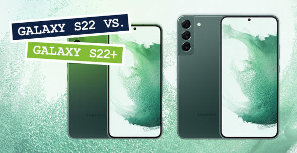 Das Samsung Galaxy S22 und das Galaxy S22+ in Grün nebeneinander.