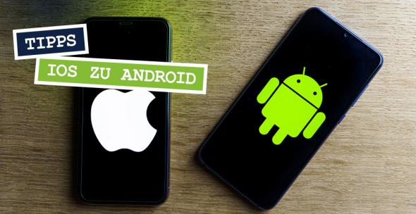 Zwei Smartphones mit iOS- und Android-Icon nebeneinander.